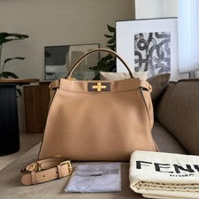 FENDI Peekaboo Regular Beige Smooth Calf Shoulder Bag #QYBDH6