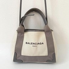 BALENCIAGA Navy Cabas XS Handbag with Pouch, Gray, Canvas × Leather #QY0NBY