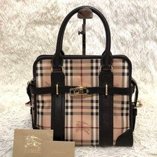 BURBERRY Nova Check Pattern Handbag Brown Leather Women #QY7BC6