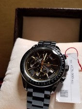 Limited Black IP Coating Center Chronograph Men Watch 100M Water Resista #QY56G1