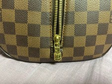 LOUIS VUITTON Damier Brown Leather Handbag Gold Zipper #QYL9DK