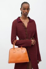 PRADA Saffiano Leather Triangle Tag Handbag Orange #QYAXTN