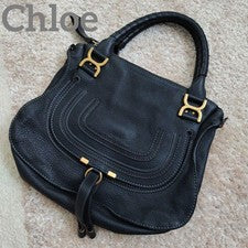 Chloe Marcie Black 2-Way Double Carry Bag with Strap #QYJYGP