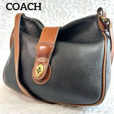 Classic Old Coach Leather Shoulder Bag with Turnlock Closure #QY9NQU