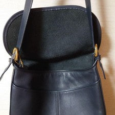 COACH Navy Leather Flap Shoulder Bag (Old Coach) #QY4IYX