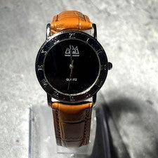 Leather strap SAAD onyx dial Roman numeral watch Indian #PFJ2VL