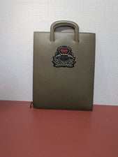 CHRISTIAN LOUBOUTIN Leather Tote Bag Olive Green Embroidery PC Sleeve #QY2D0A