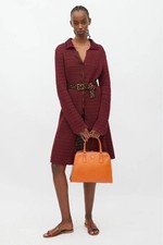PRADA Saffiano Leather Triangle Tag Handbag Orange #QYAXTN