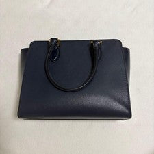 PRADA Saffiano Leather Navy 2Way Handbag Gold Hardware Shoulder #QYC8G9