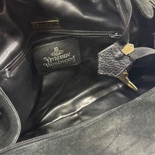 Vivienne Westwood Velvet Leather Handbag Black Orb Italy W45 H23 #QY6GA7