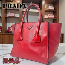 PRADA 2-way tote bag, leather, red, triangular logo #QYHTG8
