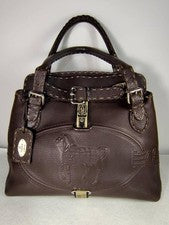 Fendi Selleria dark brown bag with horse motif embossed. #QY0O81