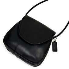 Old Coach Shoulder Bag Pochette Leather Flap Black #QY2SL7