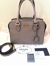 PRADA 1BA164 2-Way Handbag/Shoulder Bag, Gray #QYGY53