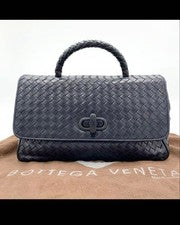BOTTEGA VENETA Intrecciato Turnlock One Handbag Navy #QYF0S2