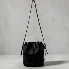 OLD COACH USA-made Black Leather Bucket Shoulder Bag with Drawstring #QYKT4W