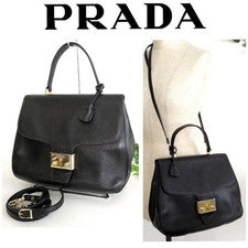 Prada Classic Leather 2-Way Bag, Black, for Women and Men #QY5U3L