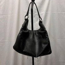 VERSACE Metal Chain Fringe Leather Shoulder Bag Black Purple #QY32IV