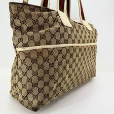 GUCCI Sherry Line GG Canvas Handbag Brown Leather Trim W44 H30 D12cm Fro #QYK5S9