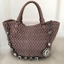 MIU MIU Matelass? Nappa Crystal Handbag Beige Leather #QY7XN7