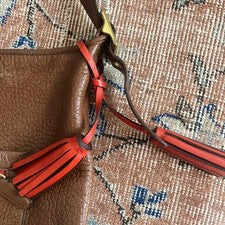 Brown leather shoulder bag with tassel #QY2DHB