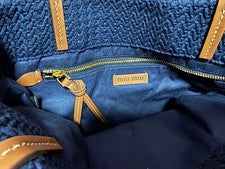 miumiu raffia effect woven tote bag