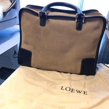 LOEWE Amazona Handbag Beige Dark Brown Leather 2-Tone #QY1AV5