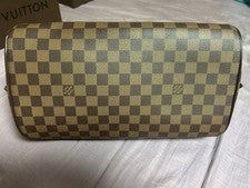 LOUIS VUITTON Damier Brown Leather Handbag Gold Zipper #QYL9DK