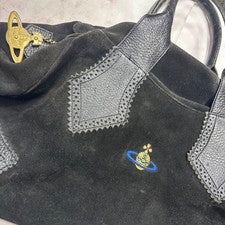 Vivienne Westwood Velvet Leather Handbag Black Orb Italy W45 H23 #QY6GA7