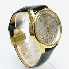 Hunting World Watch HWM060 Stainless Steel Leather Gold Black Dial Silve #QY3NAX