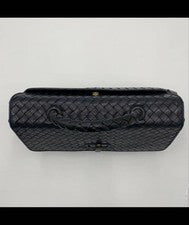 BOTTEGA VENETA Intrecciato Turnlock One Handbag Navy #QYF0S2