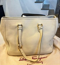 FERRAGAMO White Leather Tote Bag with Zip Pocket A4 #QYHDQT