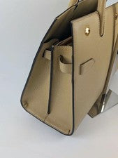 BURBERRY Beige Leather Handbag Gold HW Double Handle Classic #QY31W3