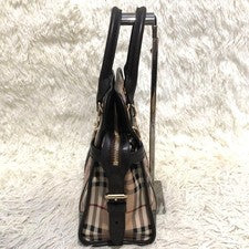 BURBERRY Nova Check Pattern Handbag Brown Leather Women #QY7BC6