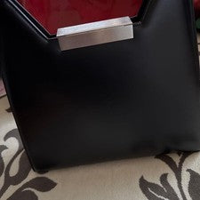 FERRAGAMO Black Leather Tote Bag Silver Clasp #QYEFE0