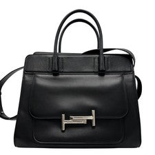 TOD'S Double T 2-way Handbag Leather Black Women #QY6031
