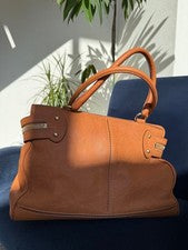 MAX MARA Brown Leather Zip Handbag Dual Handle Medium #QYH66L