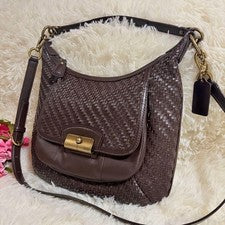 COACH Old Coach Shoulder Bag, Dark Brown, Woven Leather #QYCVK9