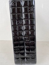 CHANEL Chocolate Bar Patent Leather Black Enamel Handbag #QY68JK