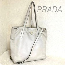 PRADA White 2-Way Leather Shoulder Handbag Large #QYJ4HW