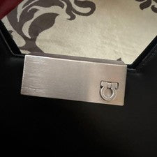 FERRAGAMO Black Leather Tote Bag Silver Clasp #QYEFE0