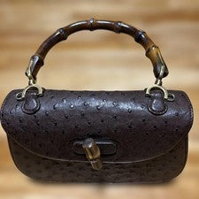 Gucci Ostrich Bamboo Handle Handbag Brown #QYJXMK