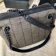 CHANEL Quilted Black Leather Handbag CC Mark Large #QY68CU