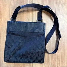 GUCCI GG Canvas Sherry Line Flat Shoulder Bag Black W24 H25 #QYC07S