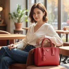 PRADA 2-way tote bag, leather, red, triangular logo #QYHTG8