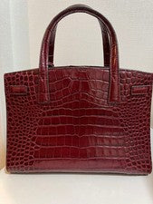 Tory Burch crocodile-embossed handbag, burgundy. #QYESID