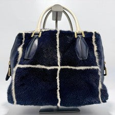Tod's Mink Leather Handbag, Navy and White, Genuine Fur, VV267 #QYJIUD