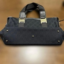 GUCCI GG Canvas Leather Shoulder Handbag Black Gold Hardware #QYI0WX