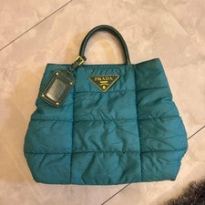 PRADA Teal Nylon Tote Handbag Blue Women #QYKTDK