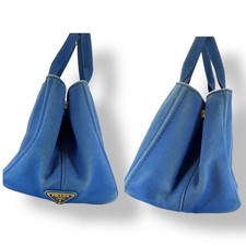 PRADA Canapa Denim Handbag Blue White Stitch Triangle Logo #QY2T3V